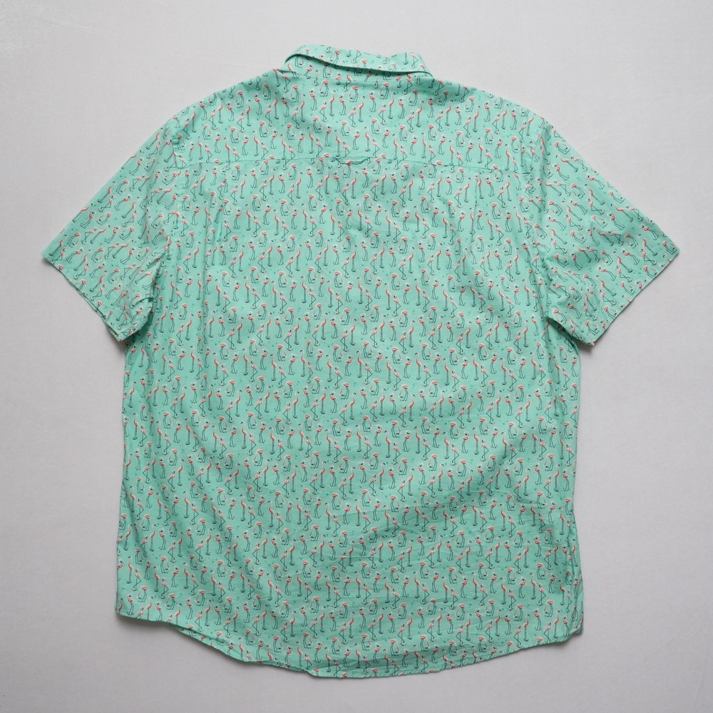 Club Room Button Up Shirt Mens XXL Green Flamingo Tropical Print Short Sleeve - Picture 12 of 16